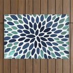Modern, Blue and Green, Floral Bloom, Botanical Pattern Outdoor Rug Gallery Image 1