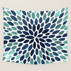 Modern, Blue and Green, Floral Bloom, Botanical Pattern Wall Tapestry Gallery Image 4
