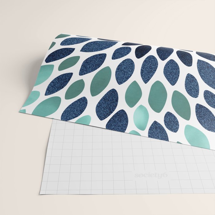 Modern, Blue and Green, Floral Bloom, Botanical Pattern Wrapping Paper Gallery Image 2