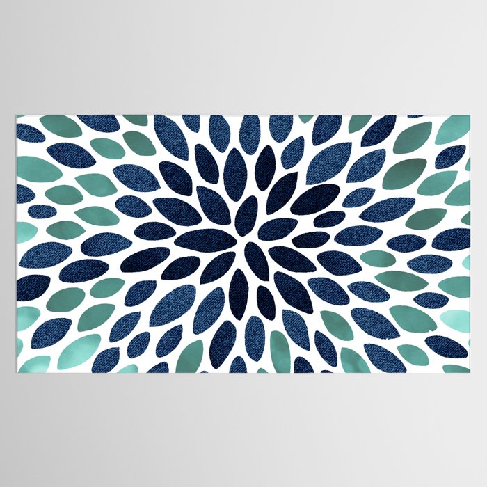 Modern, Blue and Green, Floral Bloom, Botanical Pattern Tablecloth Gallery Image 2