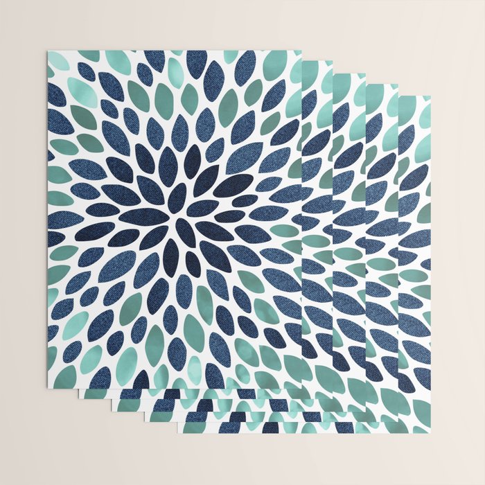 Modern, Blue and Green, Floral Bloom, Botanical Pattern Wrapping Paper Gallery Image 3