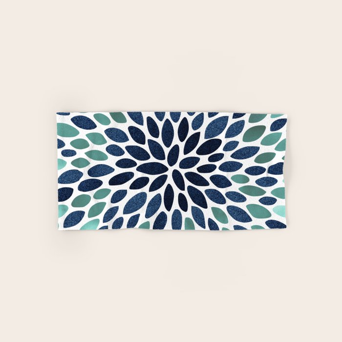 Modern, Blue and Green, Floral Bloom, Botanical Pattern Bath Towel Gallery Image 1