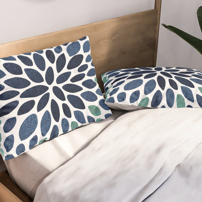 Modern, Blue and Green, Floral Bloom, Botanical Pattern Pillow Sham Gallery Image 2