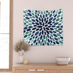 Modern, Blue and Green, Floral Bloom, Botanical Pattern Wall Tapestry Gallery Image 2