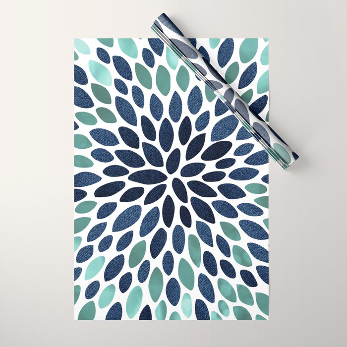 Modern, Blue and Green, Floral Bloom, Botanical Pattern Wrapping Paper Gallery Image 1