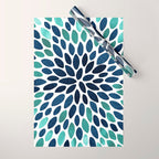 Modern, Blue and Green, Floral Bloom, Botanical Pattern Wrapping Paper Gallery Image 1