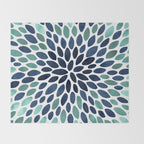 Modern, Blue and Green, Floral Bloom, Botanical Pattern Throw Blanket Gallery Image 2