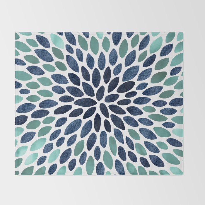 Modern, Blue and Green, Floral Bloom, Botanical Pattern Throw Blanket Gallery Image 2