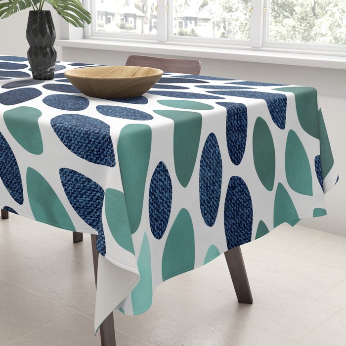 Modern, Blue and Green, Floral Bloom, Botanical Pattern Tablecloth Gallery Image 3
