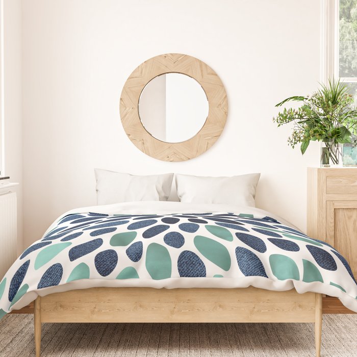 Modern, Blue and Green, Floral Bloom, Botanical Pattern Duvet Cover Gallery Image 3