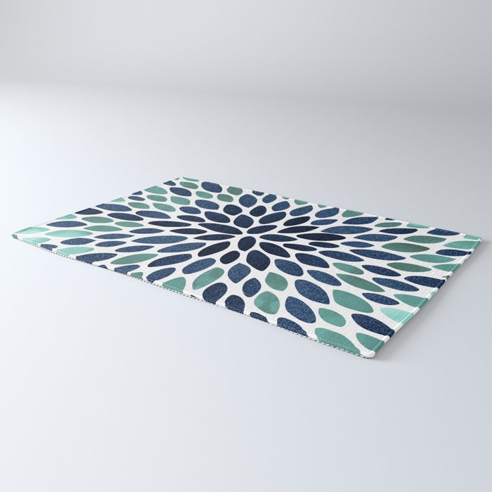 Modern, Blue and Green, Floral Bloom, Botanical Pattern Rug Gallery Image 3