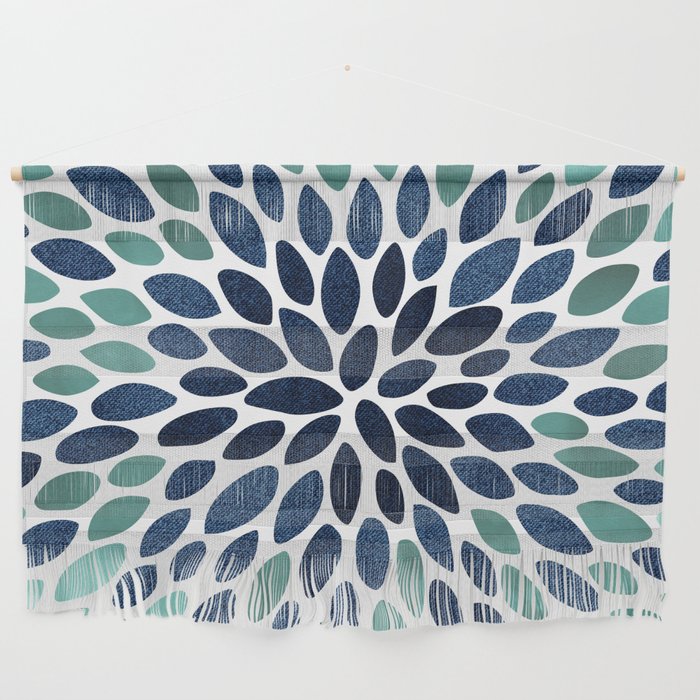 Modern, Blue and Green, Floral Bloom, Botanical Pattern Wall Hanging Gallery Image 1