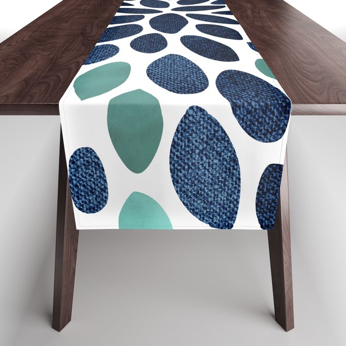 Modern, Blue and Green, Floral Bloom, Botanical Pattern Table Runner Gallery Image 1