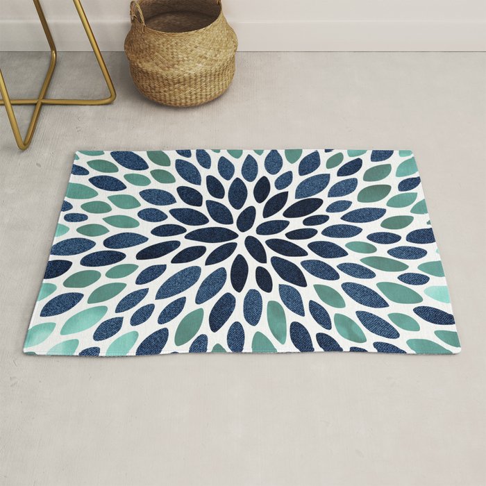 Modern, Blue and Green, Floral Bloom, Botanical Pattern Rug Gallery Image 1
