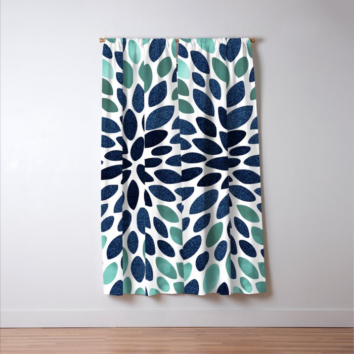 Modern, Blue and Green, Floral Bloom, Botanical Pattern Window Curtain Gallery Image 3