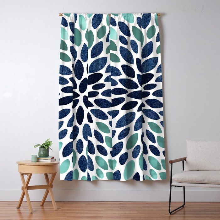 Modern, Blue and Green, Floral Bloom, Botanical Pattern Window Curtain Gallery Image 5