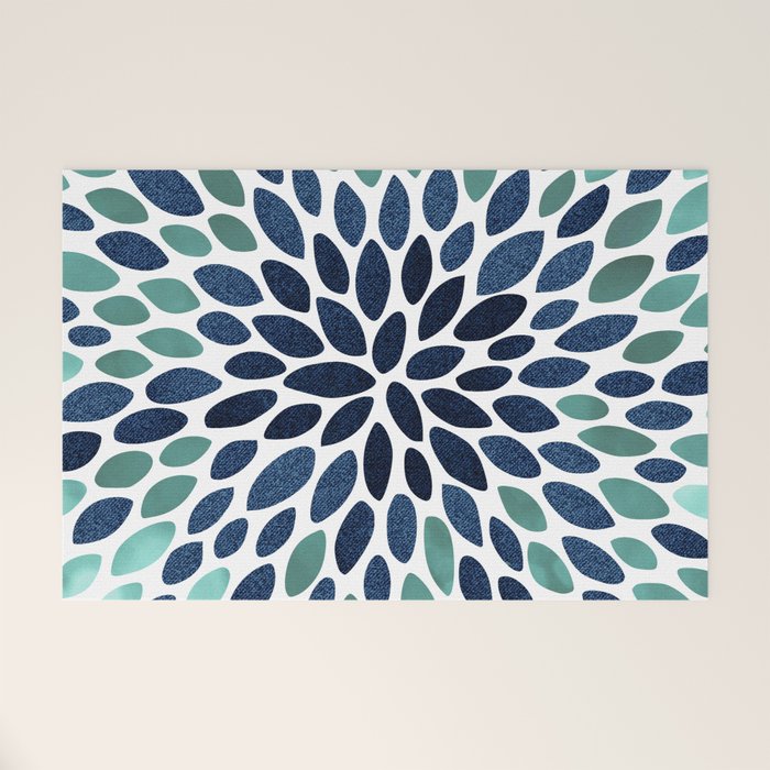 Modern, Blue and Green, Floral Bloom, Botanical Pattern Welcome Mat Gallery Image 1