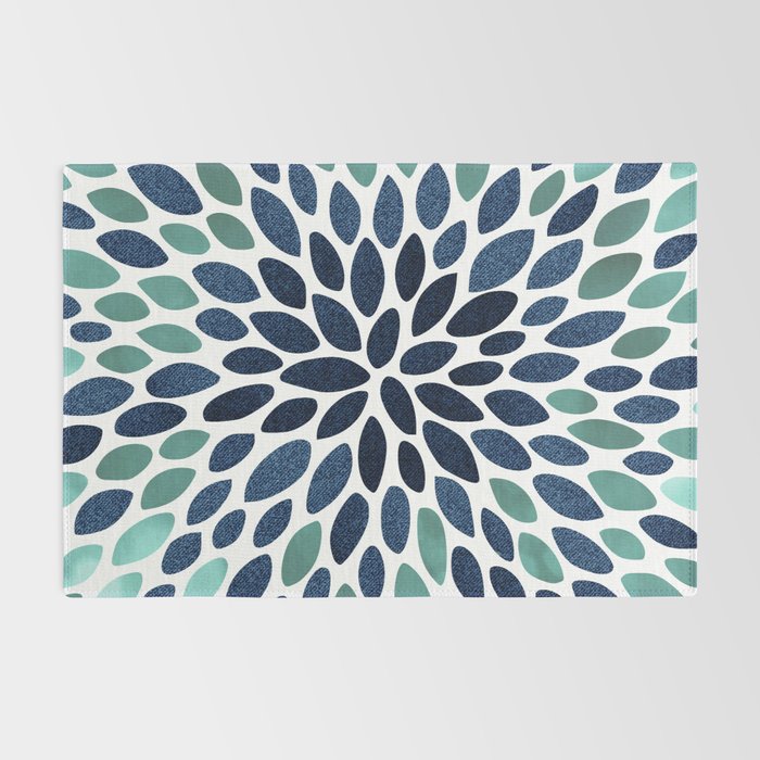 Modern, Blue and Green, Floral Bloom, Botanical Pattern Rug Gallery Image 2