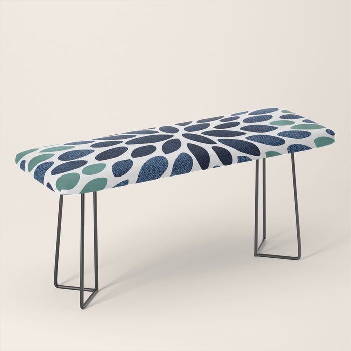 Modern, Blue and Green, Floral Bloom, Botanical Pattern Bench Gallery Image 1