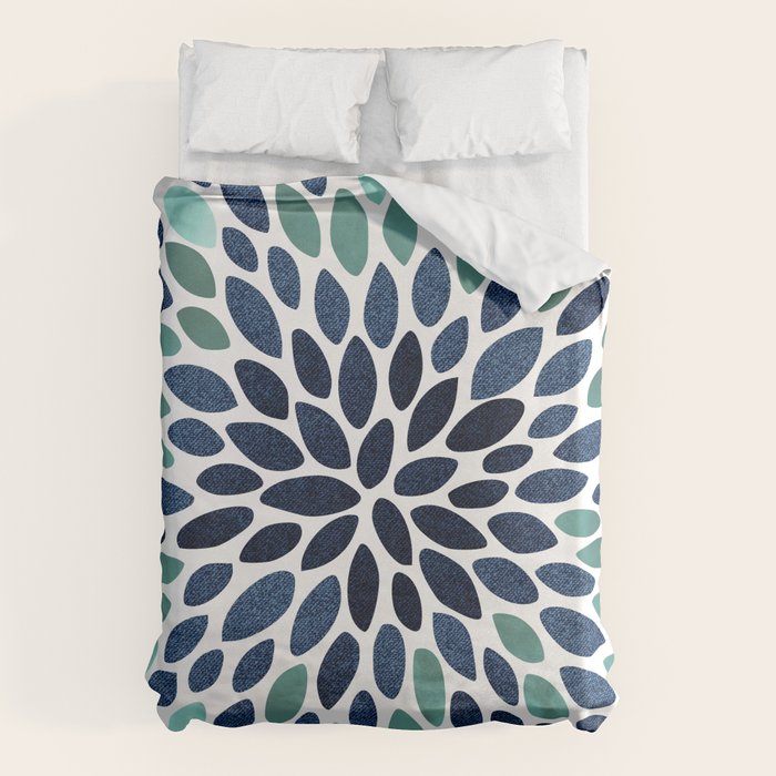 Modern, Blue and Green, Floral Bloom, Botanical Pattern Duvet Cover Gallery Image 6