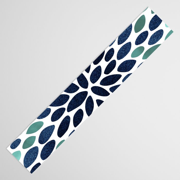 Modern, Blue and Green, Floral Bloom, Botanical Pattern Table Runner Gallery Image 3