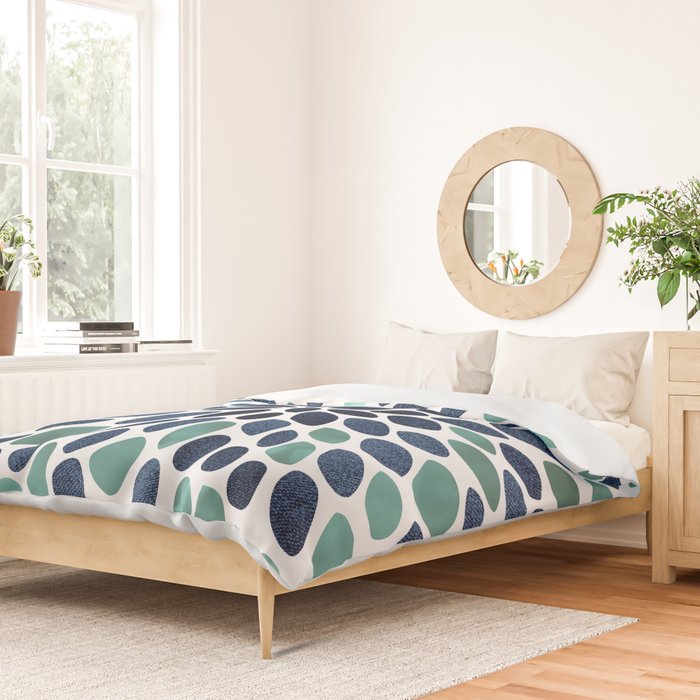 Modern, Blue and Green, Floral Bloom, Botanical Pattern Duvet Cover Gallery Image 2