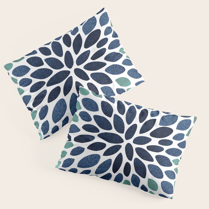 Modern, Blue and Green, Floral Bloom, Botanical Pattern Pillow Sham Gallery Image 1