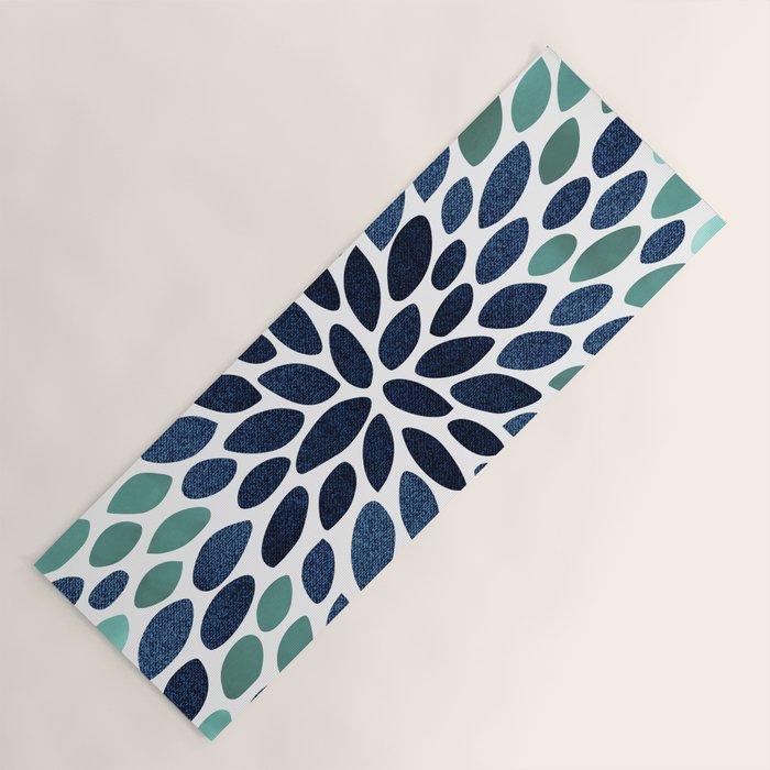 Modern, Blue and Green, Floral Bloom, Botanical Pattern Yoga Mat Gallery Image 1
