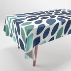 Modern, Blue and Green, Floral Bloom, Botanical Pattern Tablecloth Gallery Image 1