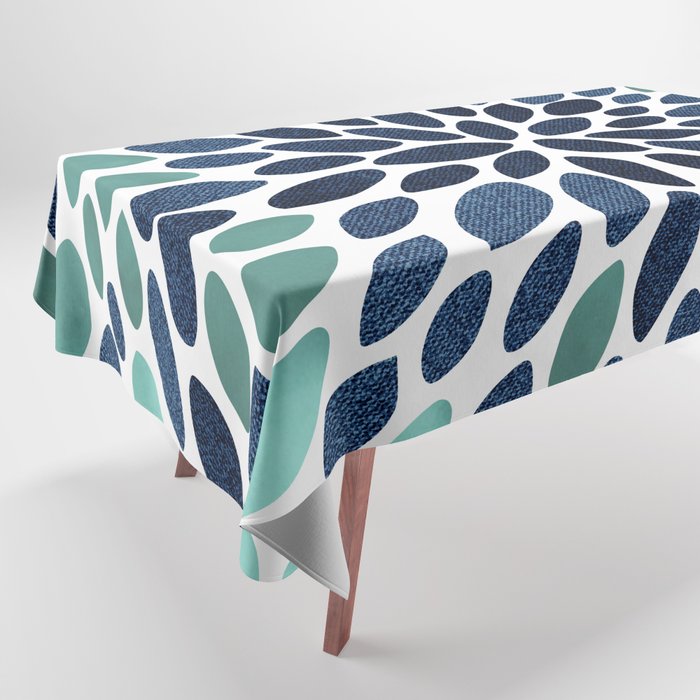 Modern, Blue and Green, Floral Bloom, Botanical Pattern Tablecloth Gallery Image 1