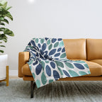 Modern, Blue and Green, Floral Bloom, Botanical Pattern Throw Blanket Gallery Image 1