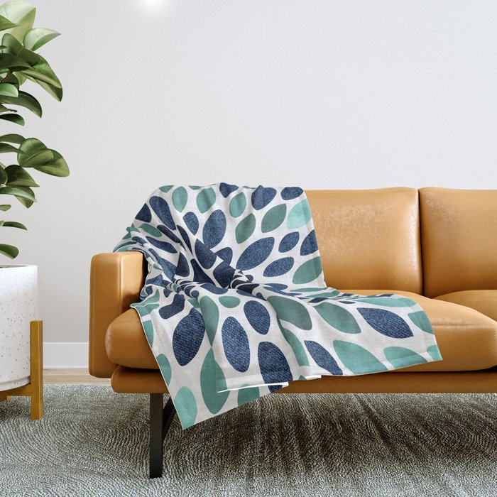 Modern, Blue and Green, Floral Bloom, Botanical Pattern Throw Blanket Gallery Image 1