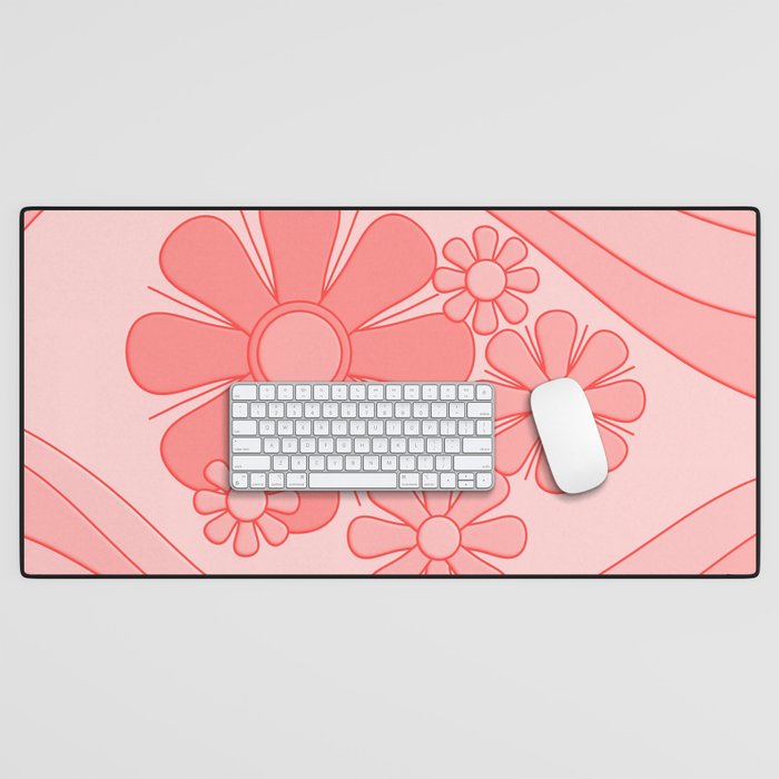 Groovy Floral Daydream Retro 60s 70s Flowers Pretty Pastel Blush Pink Desk Mat Gallery Image 1
