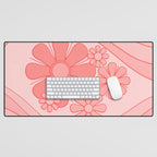 Groovy Floral Daydream Retro 60s 70s Flowers Pretty Pastel Blush Pink Desk Mat Gallery Image 1