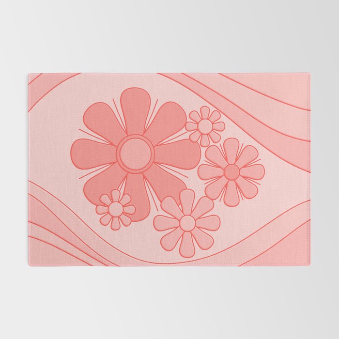 Groovy Floral Daydream Retro 60s 70s Flowers Pretty Pastel Blush Pink Rug Gallery Image 2