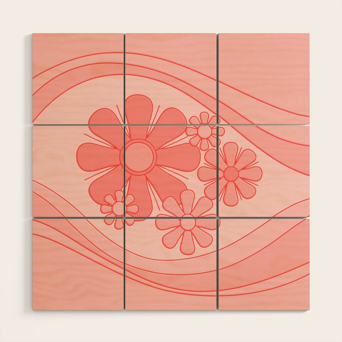 Groovy Floral Daydream Retro 60s 70s Flowers Pretty Pastel Blush Pink Wood Wall Art Gallery Image 1