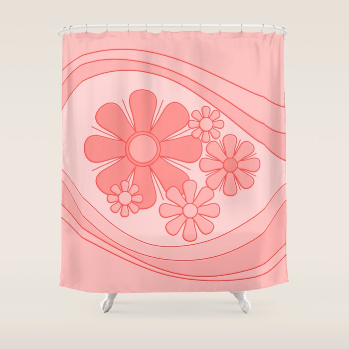 Groovy Floral Daydream Retro 60s 70s Flowers Pretty Pastel Blush Pink Shower Curtain Gallery Image 1