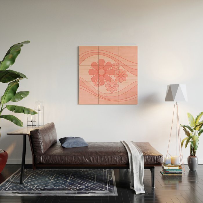 Groovy Floral Daydream Retro 60s 70s Flowers Pretty Pastel Blush Pink Wood Wall Art Gallery Image 2