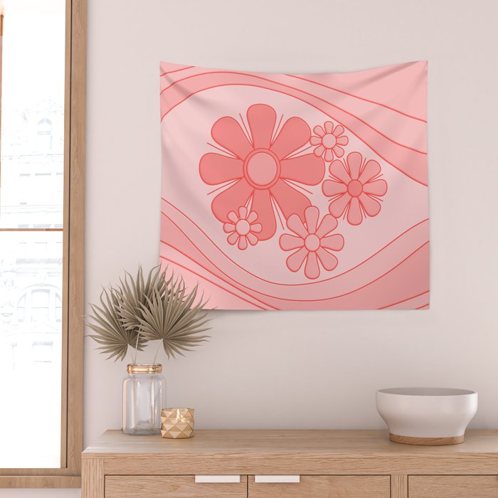 Groovy Floral Daydream Retro 60s 70s Flowers Pretty Pastel Blush Pink Wall Tapestry Gallery Image 2