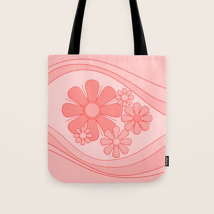 Groovy Floral Daydream Retro 60s 70s Flowers Pretty Pastel Blush Pink Tote Bag Gallery Image 1