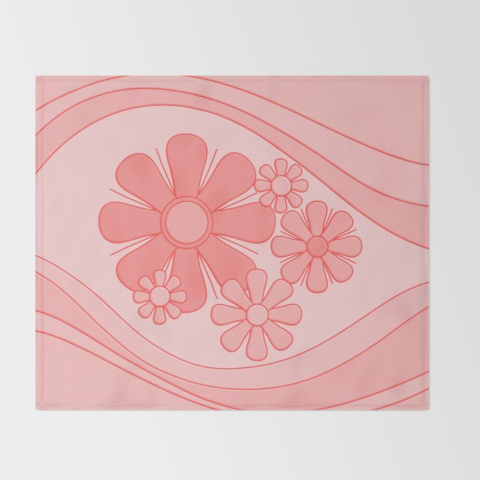 Groovy Floral Daydream Retro 60s 70s Flowers Pretty Pastel Blush Pink Throw Blanket Gallery Image 2