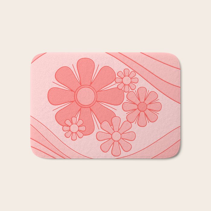 Groovy Floral Daydream Retro 60s 70s Flowers Pretty Pastel Blush Pink Bath Mat Gallery Image 1