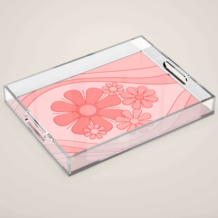 Groovy Floral Daydream Retro 60s 70s Flowers Pretty Pastel Blush Pink Acrylic Tray Gallery Image 1