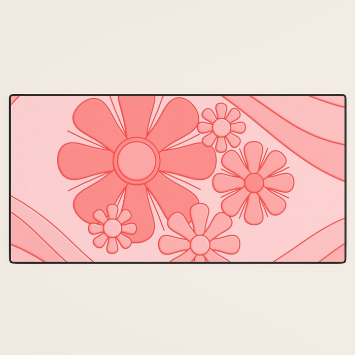 Groovy Floral Daydream Retro 60s 70s Flowers Pretty Pastel Blush Pink Desk Mat Gallery Image 3