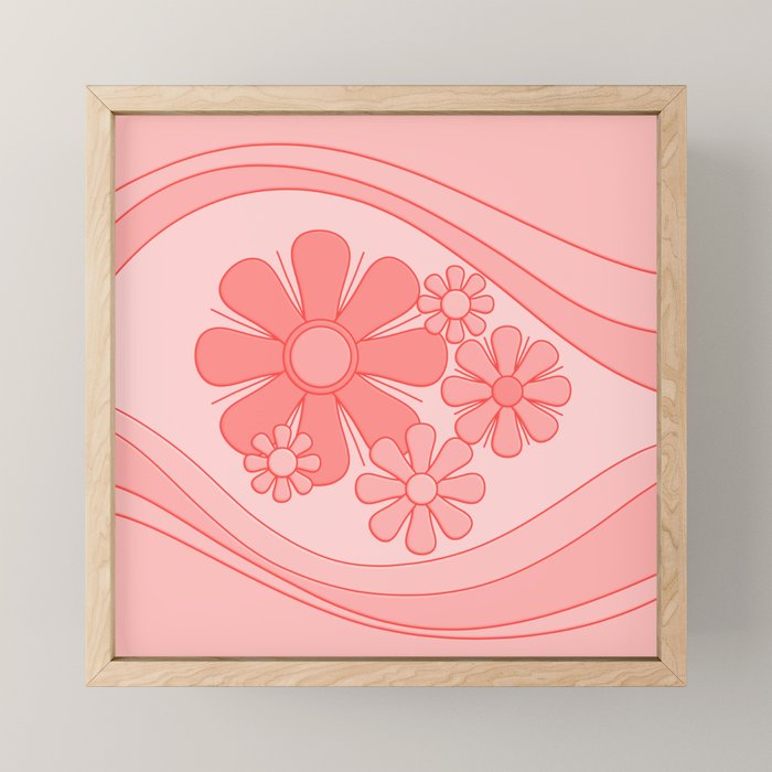 Groovy Floral Daydream Retro 60s 70s Flowers Pretty Pastel Blush Pink Mini Art Print Gallery Image 1