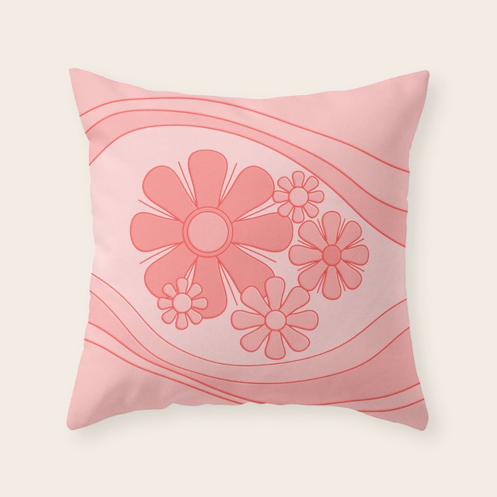 Groovy Floral Daydream Retro 60s 70s Flowers Pretty Pastel Blush Pink Throw Pillow Gallery Image 6