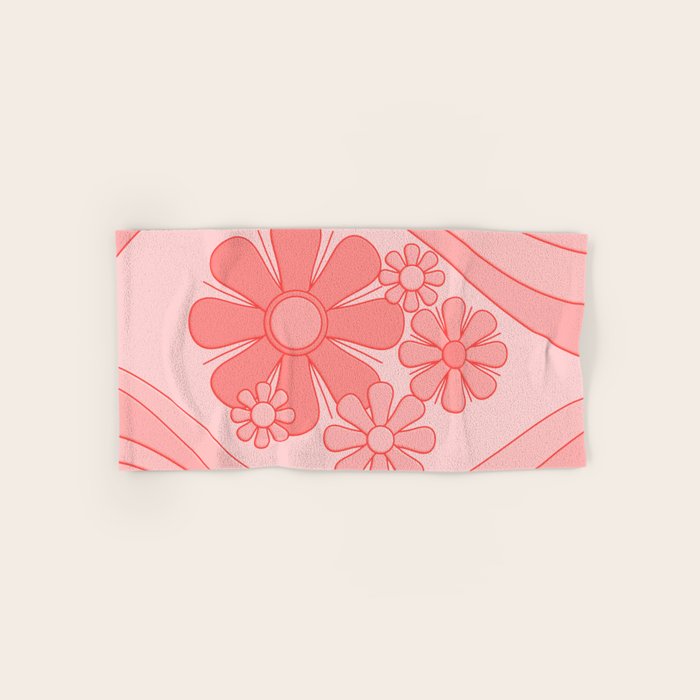 Groovy Floral Daydream Retro 60s 70s Flowers Pretty Pastel Blush Pink Bath Towel Gallery Image 1