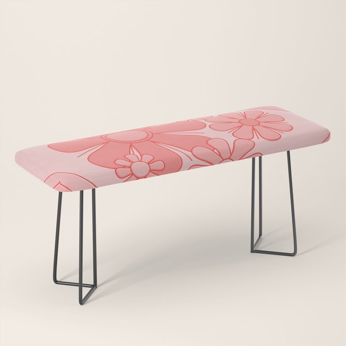 Groovy Floral Daydream Retro 60s 70s Flowers Pretty Pastel Blush Pink Bench Gallery Image 1