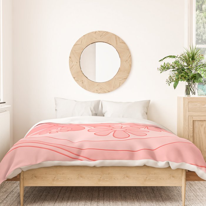 Groovy Floral Daydream Retro 60s 70s Flowers Pretty Pastel Blush Pink Duvet Cover Gallery Image 3