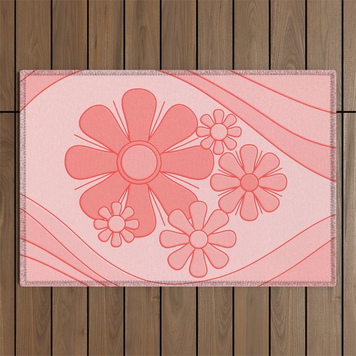 Groovy Floral Daydream Retro 60s 70s Flowers Pretty Pastel Blush Pink Outdoor Rug Gallery Image 1